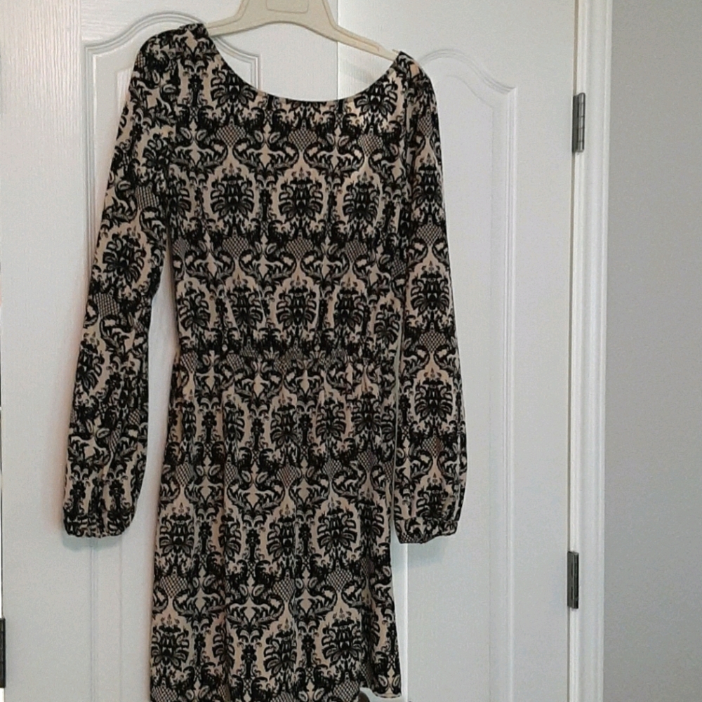 Tan and Black long sleeve, short dress